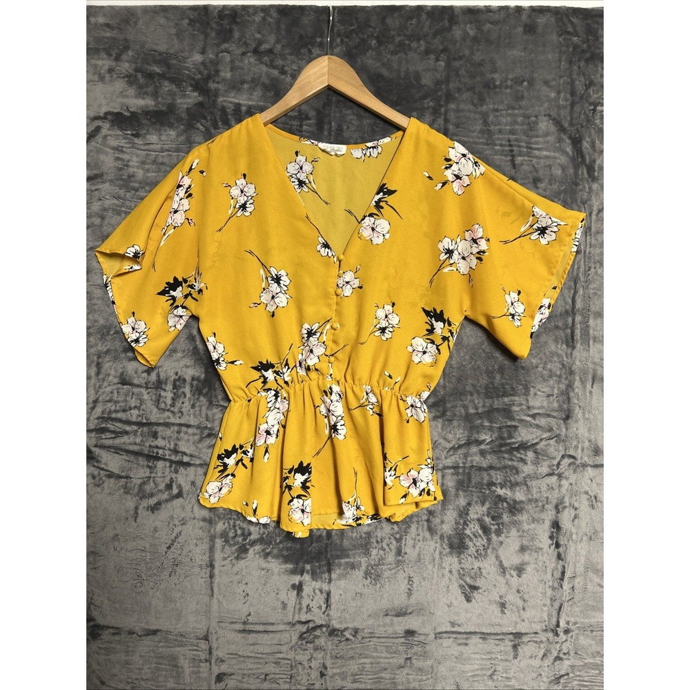 Sienna Sky Women's M Blouse‎ V Neck Buttons Floral Elastic Waist Cottagecore